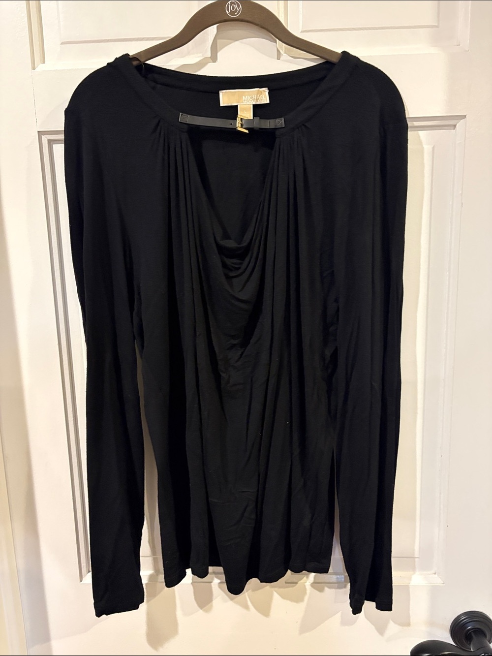 MICHAEL Michael Kors Black Long-Sleeve Draped Front Top